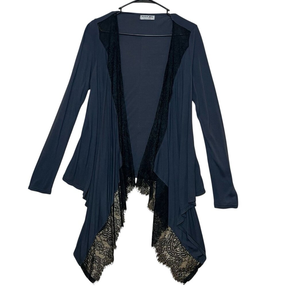 Michael Stars Women One Size Open Front Cardigan Lace Gray Black Lightweight